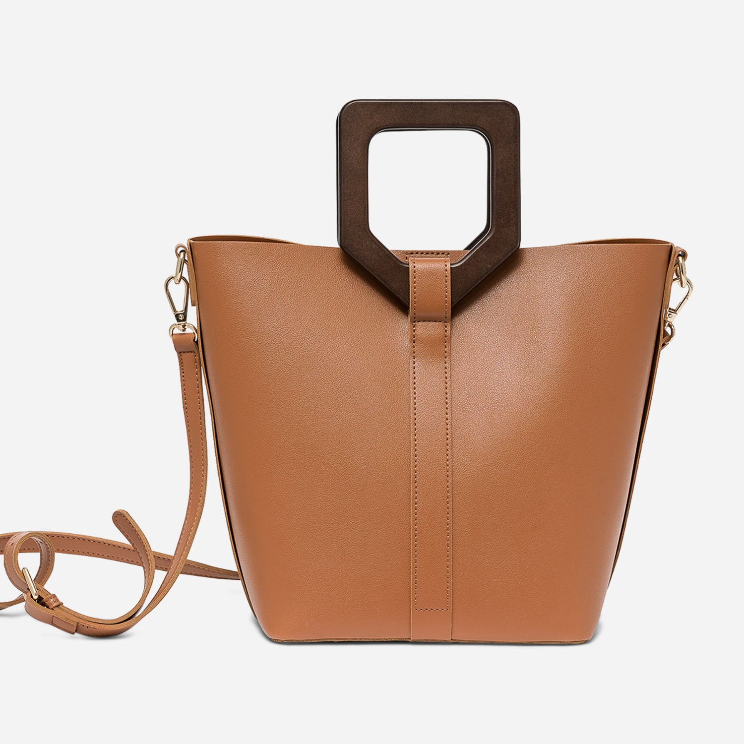 Sac à main camel avec anses bois