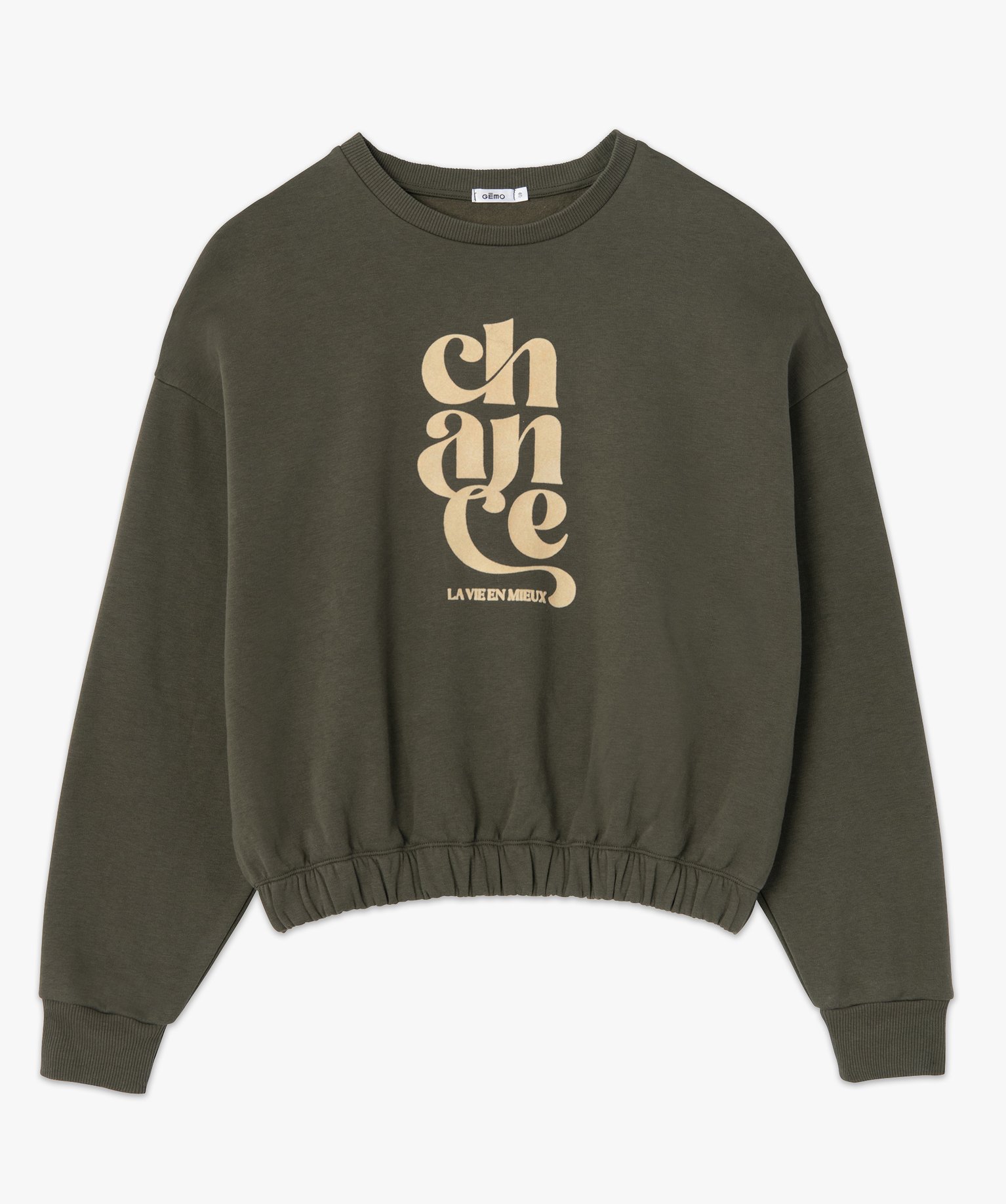 Sweat femme court avec inscription XXL kaki | GEMO