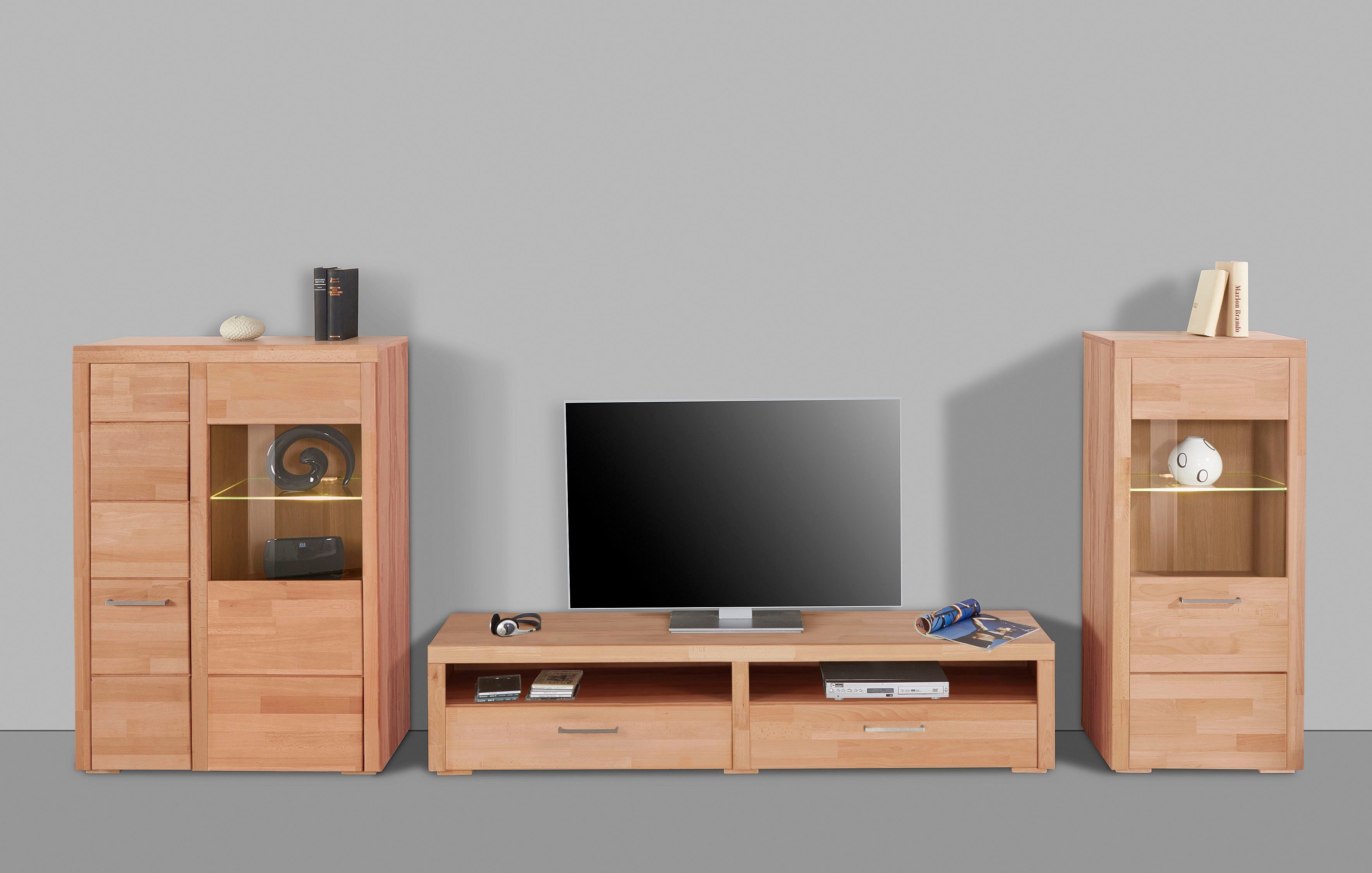 Woltra Wohnwand Falco, (Set, 3-St., 3), Fronten aus Massivholz