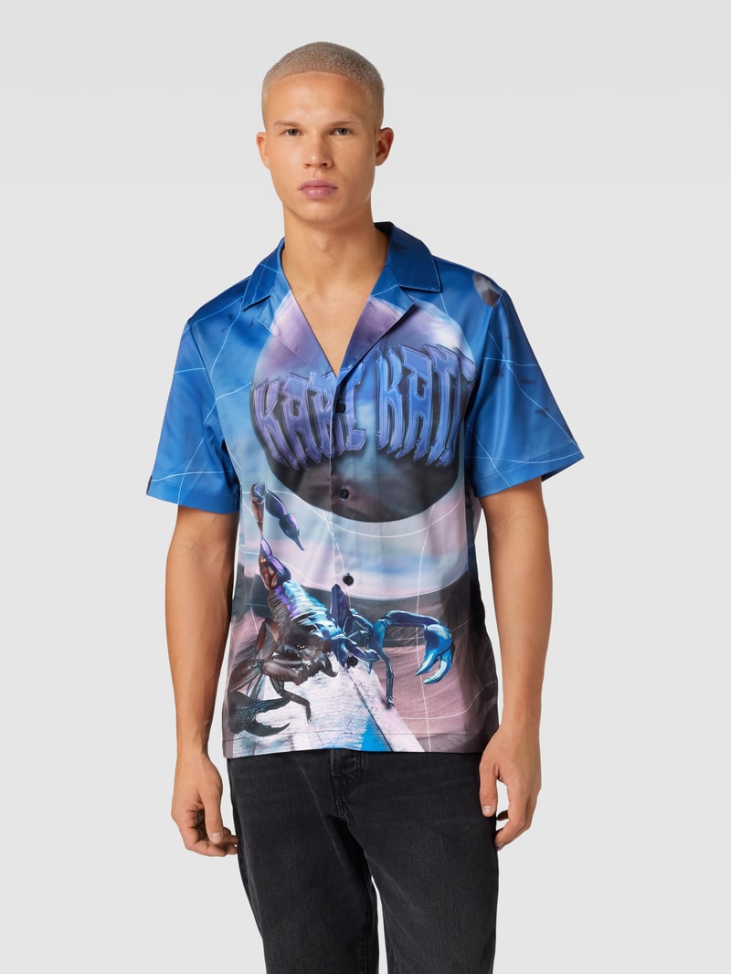 Regular Fit Freizeithemd mit Allover-Muster in blau