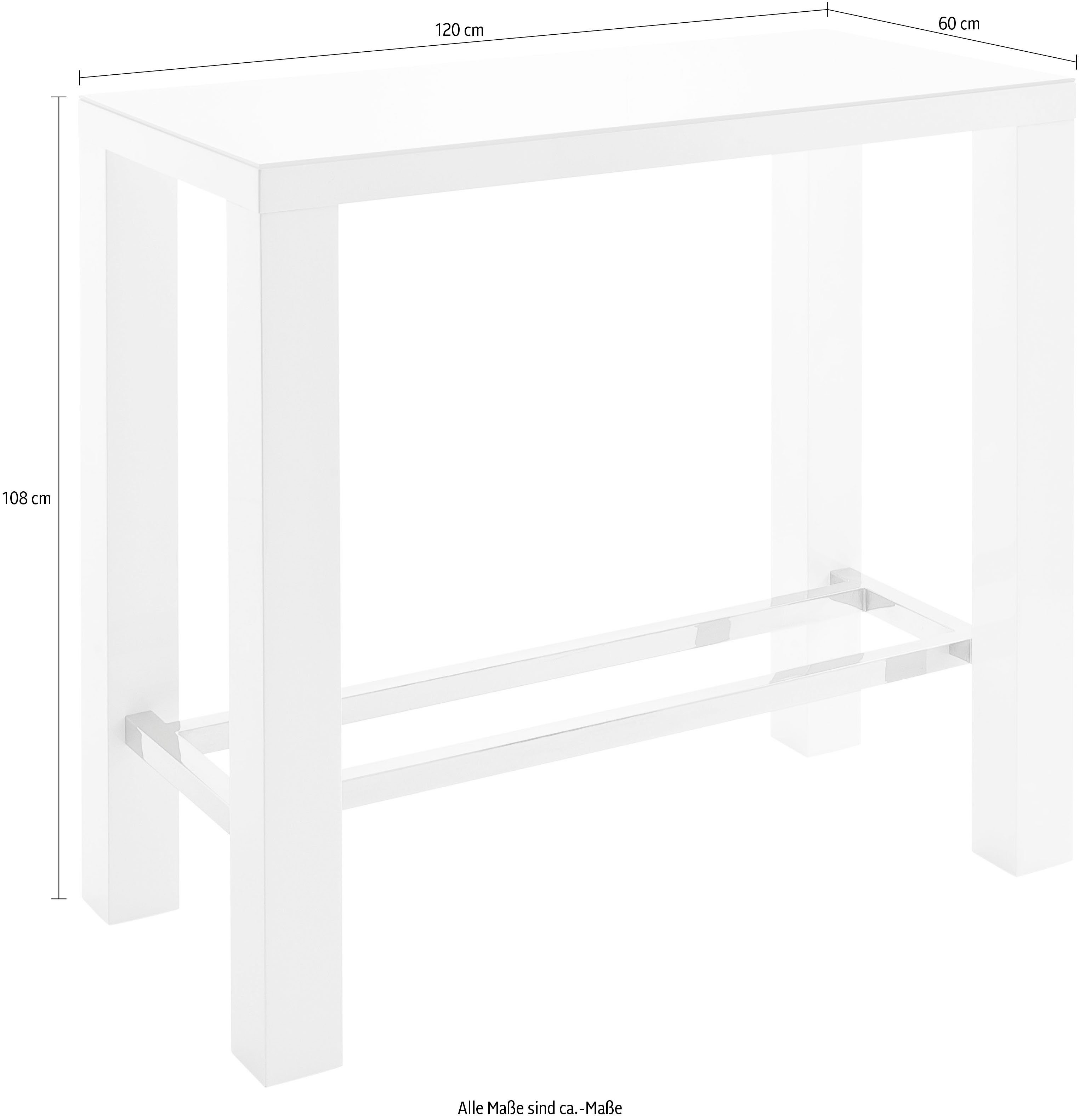 MCA furniture Bartisch Jam, Bartisch weiß hochglanz, Küchentisch, Stehtisch mit Sicherheitsglas