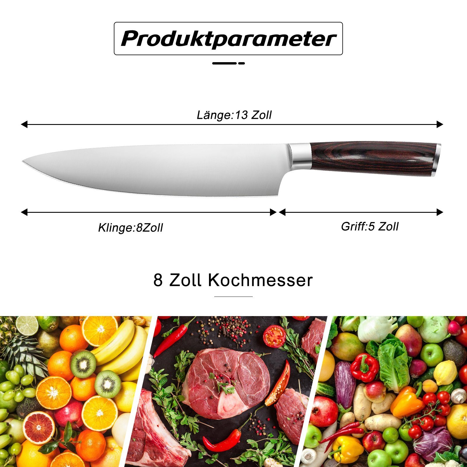 MDHAND Kochmesser 20cm Kochmesser Küchenmesser Fleischmesser, Mit Geschenkbox