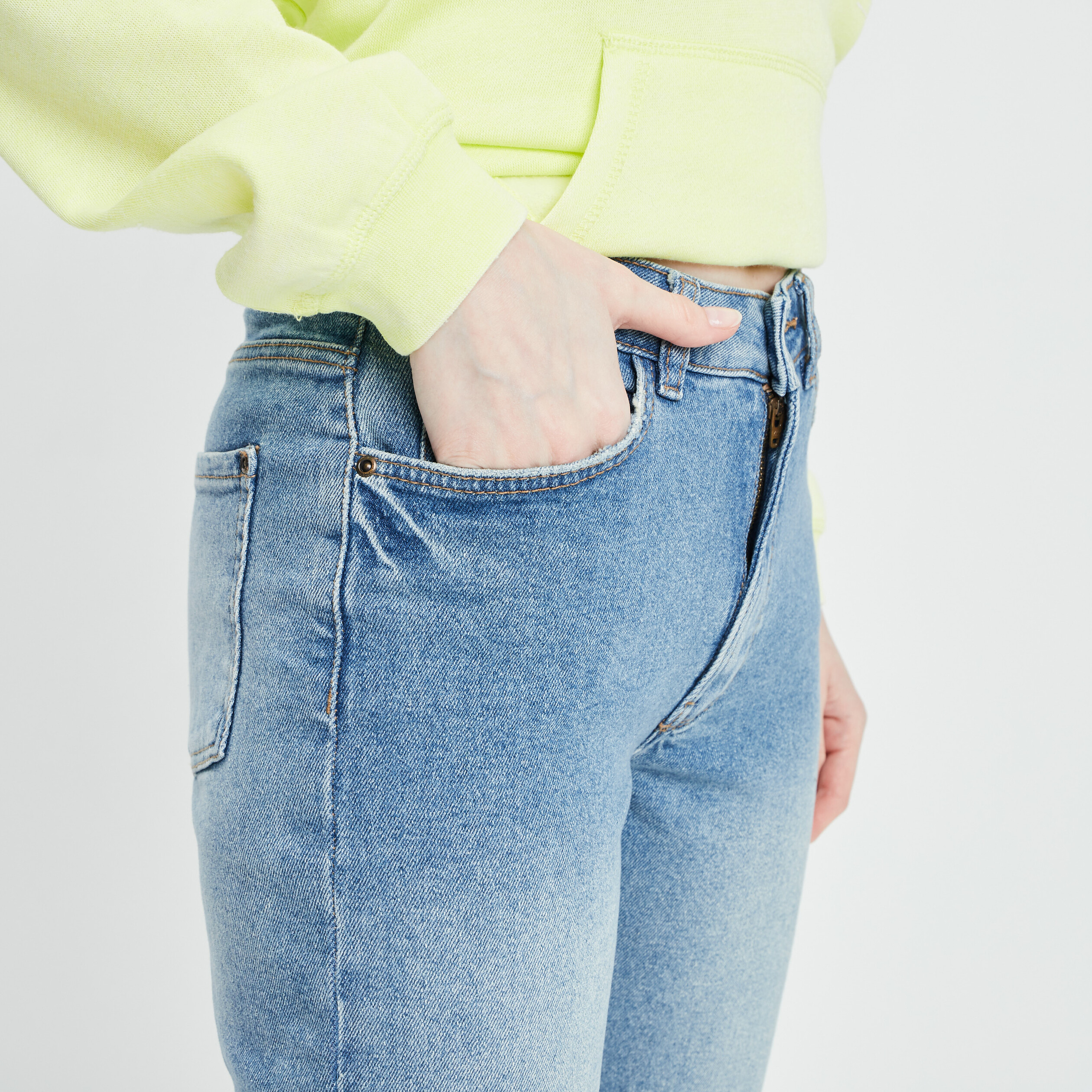 Jeans straight taille haute denim double stone femme | La Halle