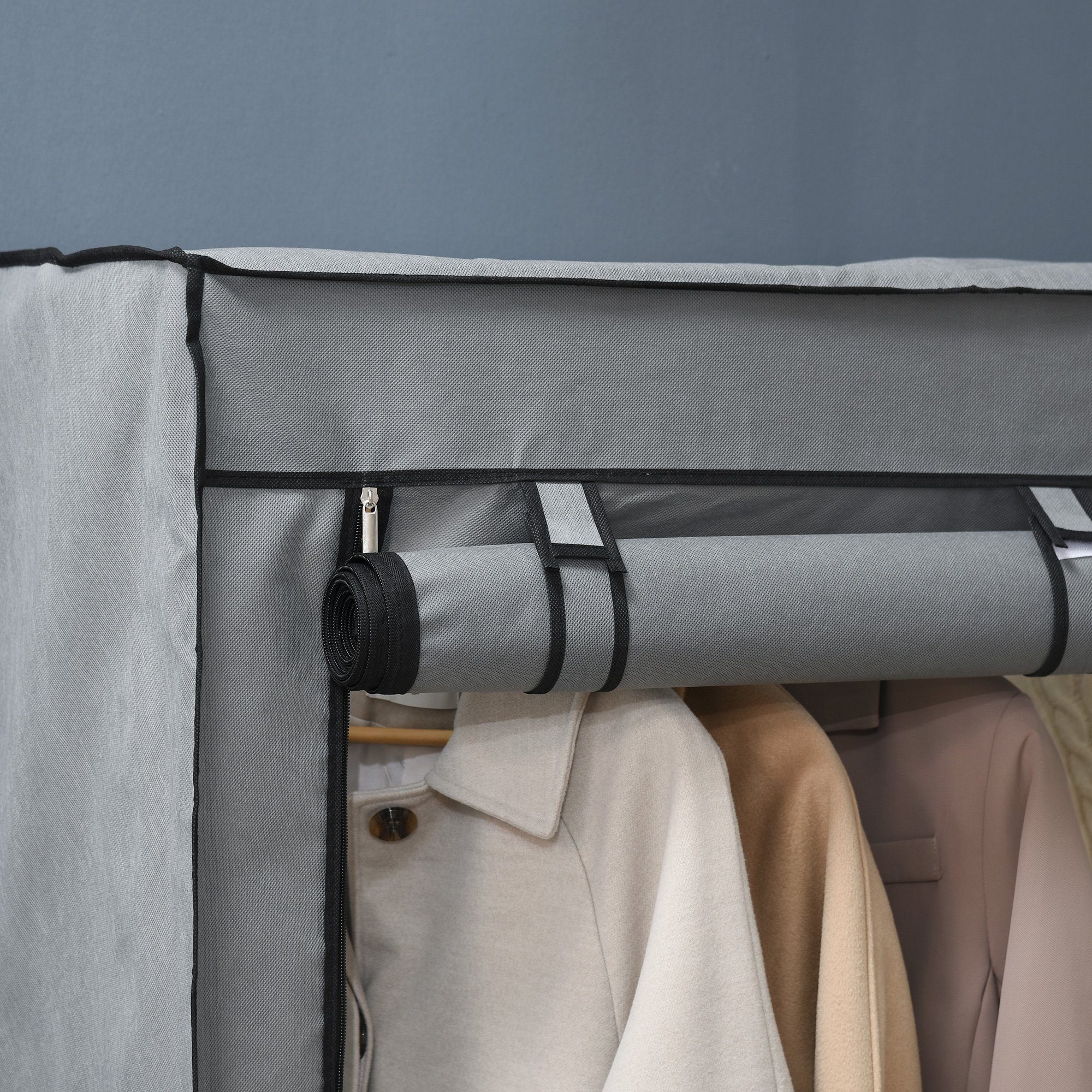 HOMCOM Stoffschrank Faltschrank mit Kleiderstangen, 4 Fächern (Faltbare Garderobe, 1-St., Kleiderschrank)