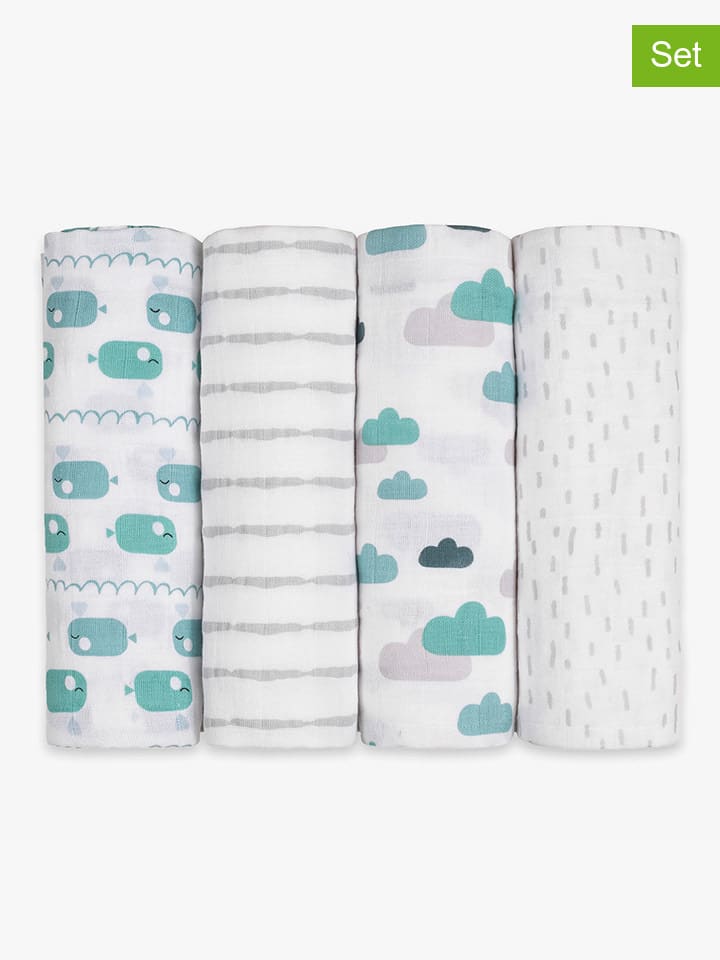 Emma&Noah 4er-Set: Mullwindeln in Weiß/ Blau günstig kaufen 70x70 cm