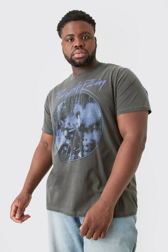 Plus T-Shirt mit Acid-Waschung und Purple Rain Print