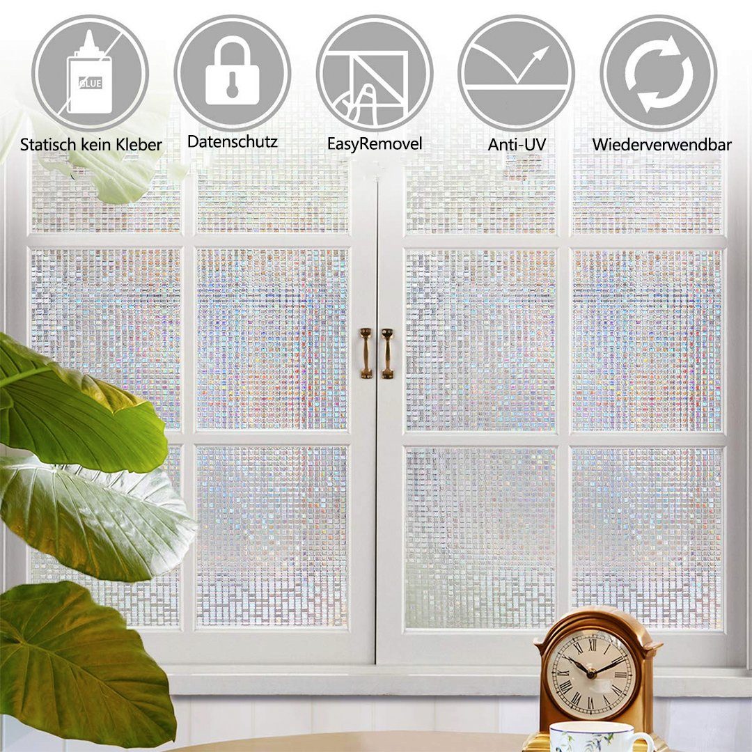 Fensterfolie Fenster Folie,Privatsphäre,statische Haftung,Dekoration,kein Klebstoff, SOTOR, UV-blockierend, reflektiert Regenbogen-Effekt mit Sonnenschein