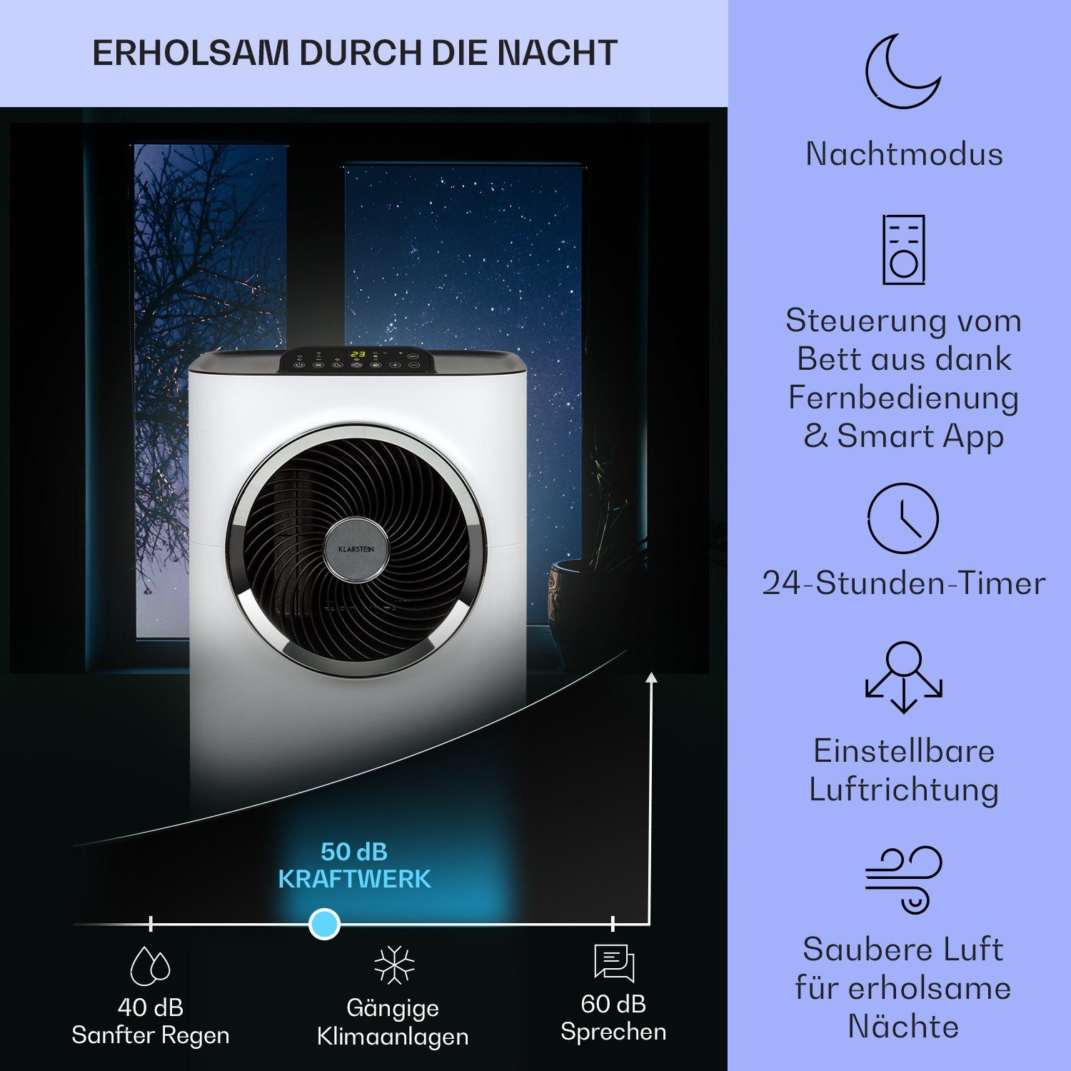 Klarstein Klimagerät Kraftwerk Smart, Klimagerät mobil Air Conditioner Kühlgerät Luftkühler