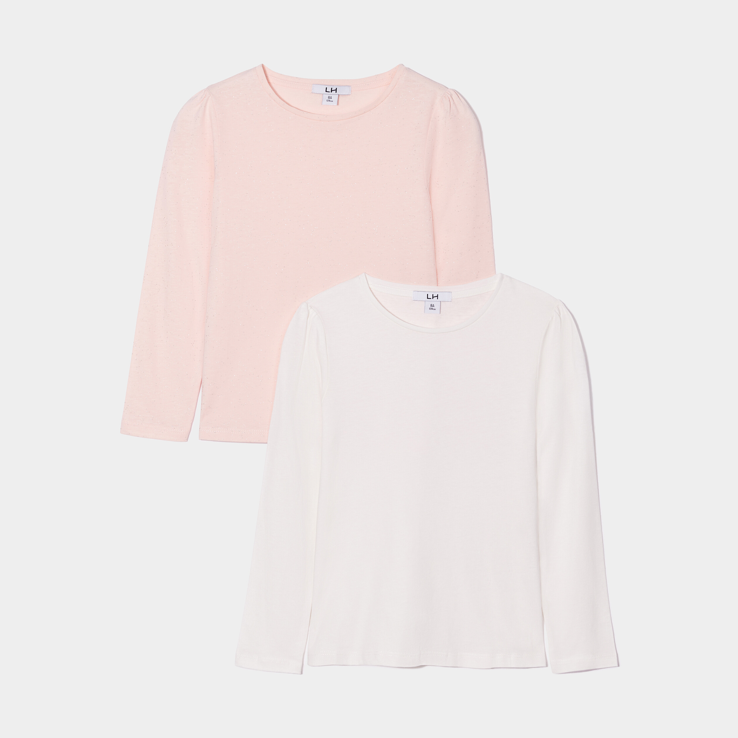 Lot 2 t-shirts manches longues coton rose clair fille | La Halle