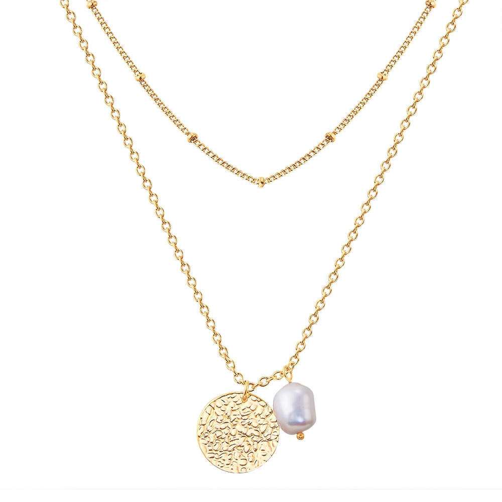 Valero Pearls Collier en acier inoxydé Acier inoxydable Perle de culture d'eau douce en Or jaun collier