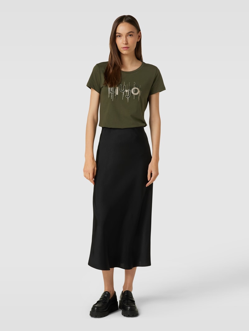 T-Shirt mit Ziersteinbesatz in olivgrün