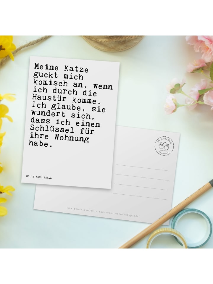 Mr. & Mrs. Panda Postkarte Meine Katze guckt mich... mit Spruch in Weiß günstig kaufen onesize