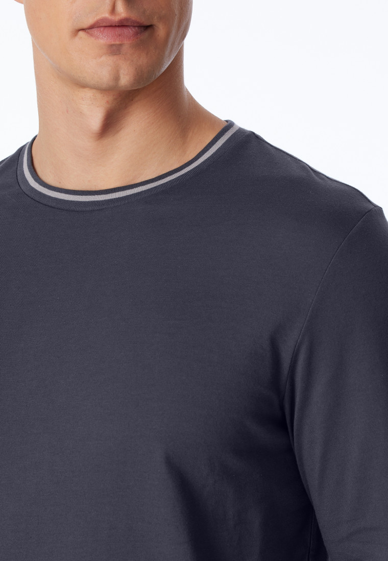 Schlafanzug lang Organic Cotton Streifen in Kohlgrau - selected! premium