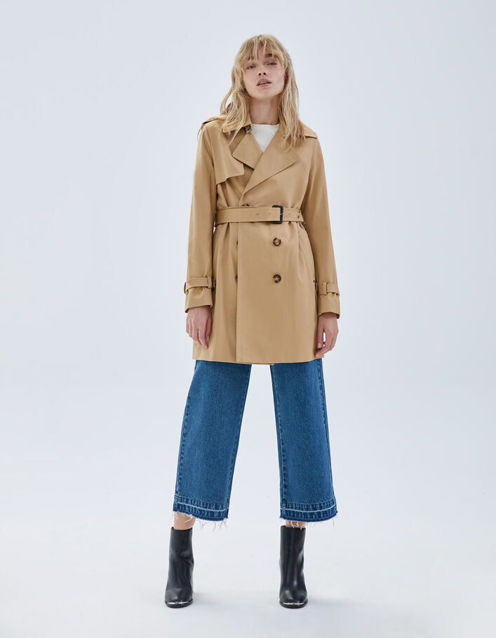 Trench beige mi-long ceinturé Femme