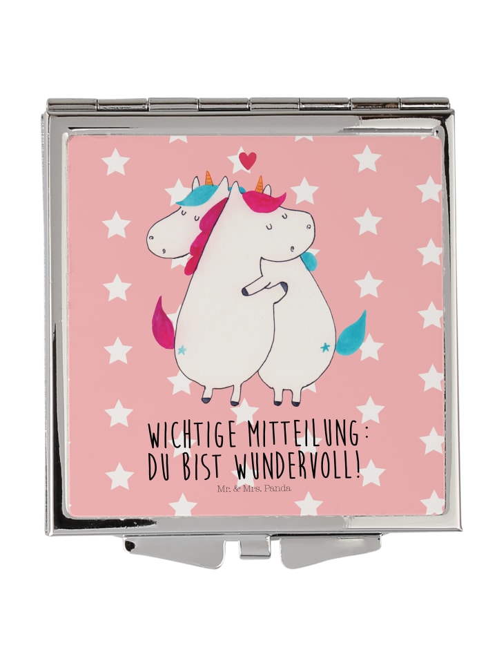 Mr. & Mrs. Panda Handtaschenspiegel quadratisch Einhorn Mitteilu... in Rot Pastell günstig kaufen onesize