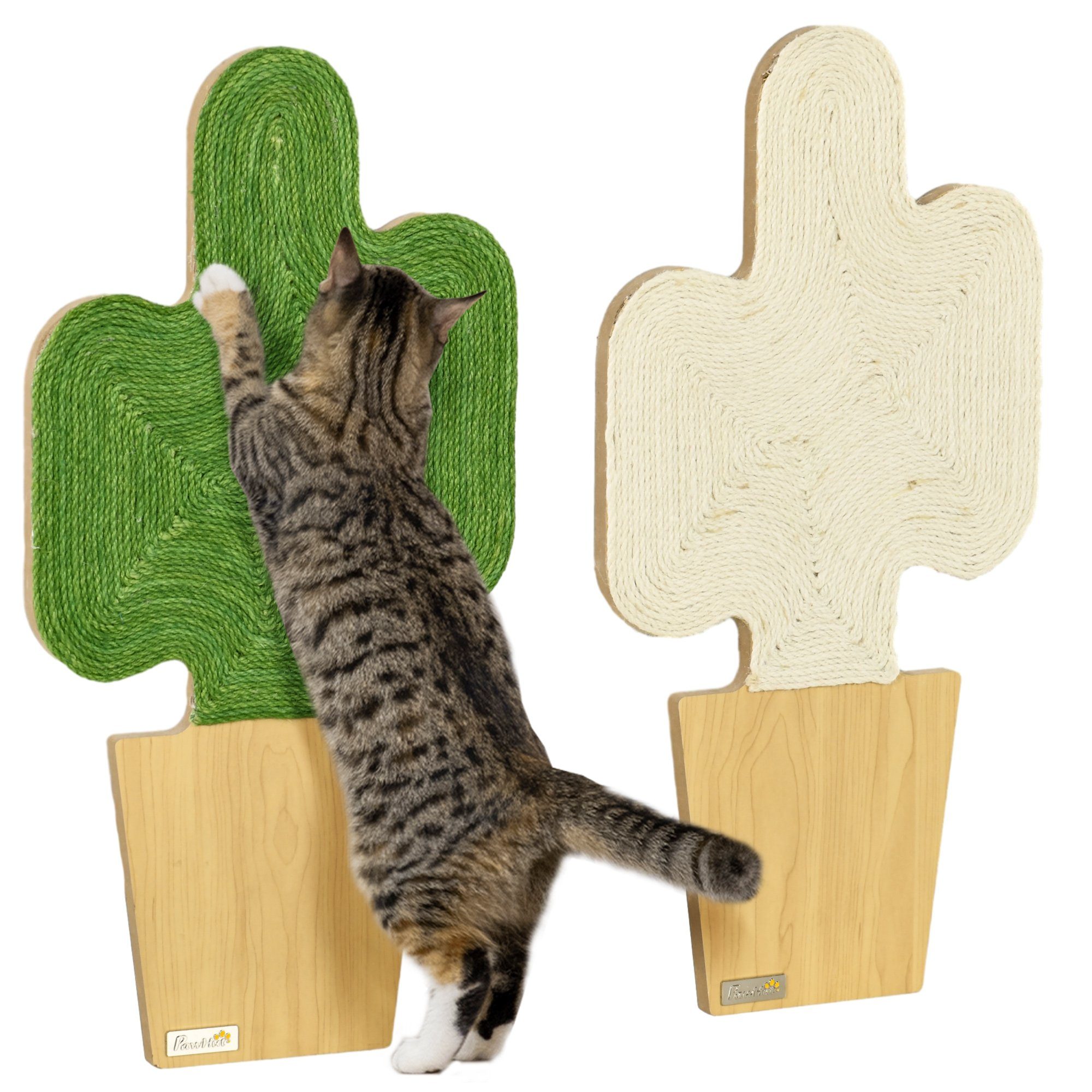 PawHut Kratzbrett Kratzmatte Katze, 2er Set Katzenkratzbretter aus Juteseil, (Kratzpappe, 2-tlg., Kratzwand), im Kakteen-Design, 30 x 60 cm