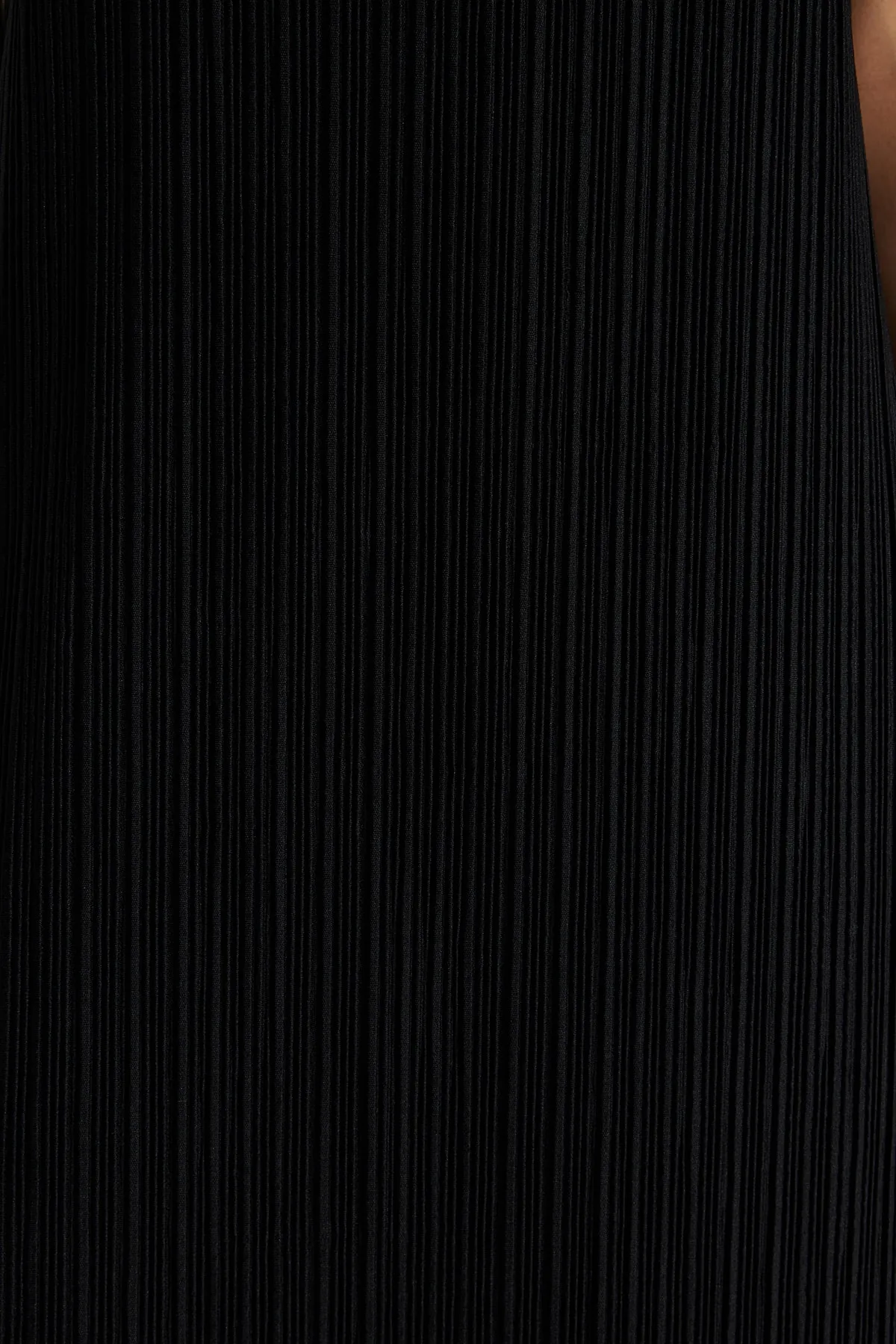 Trendyol Collection  Schwarzes Etuikleid/einfarbiges, ärmelloses Midi-Strickkleid mit Falten TWOSS23EL00752
