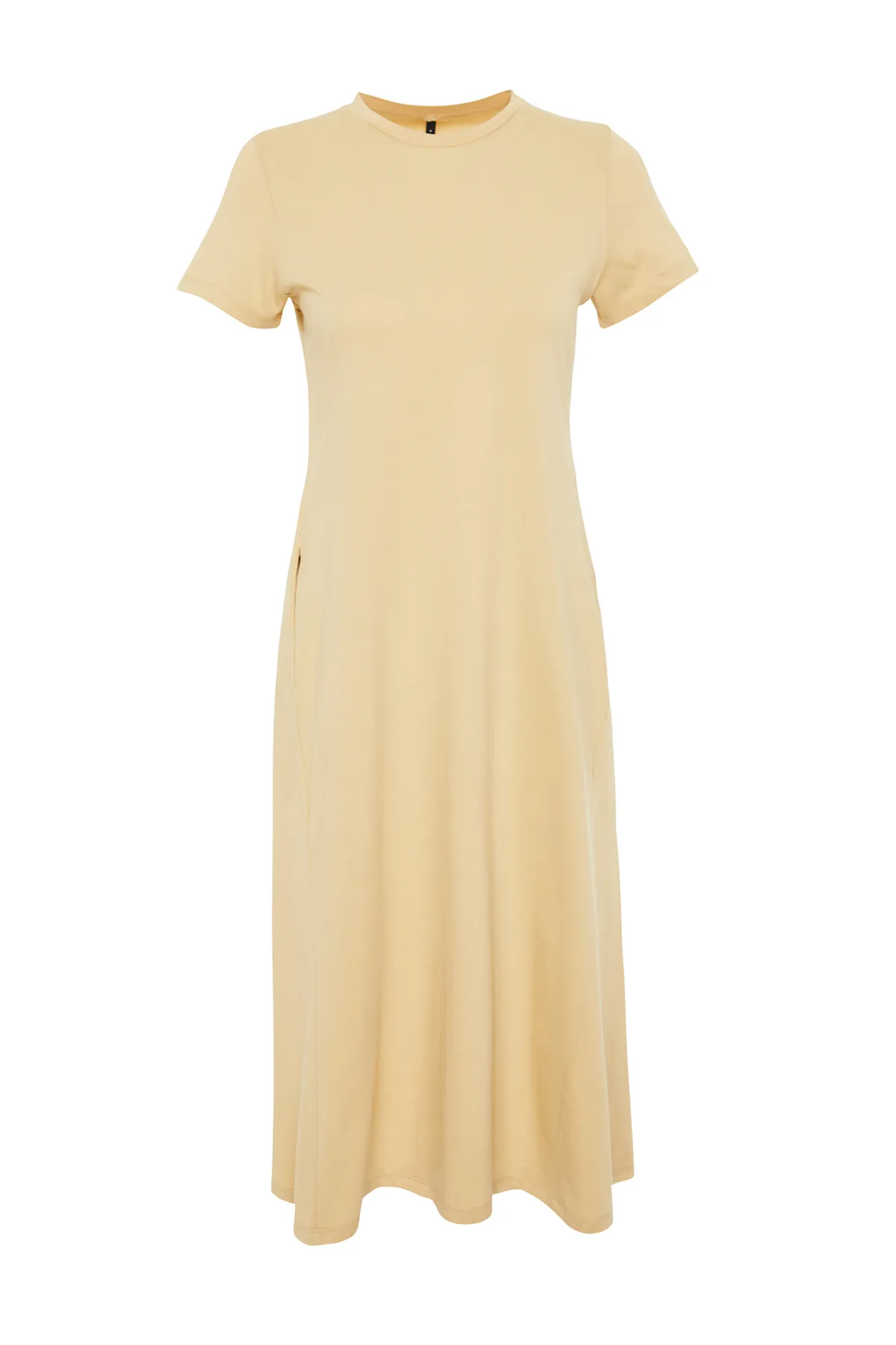 Trendyol Collection  Beiges A-Linien-Midikleid aus Strick mit Rundhalsausschnitt und Taschen TWOSS24EL00169