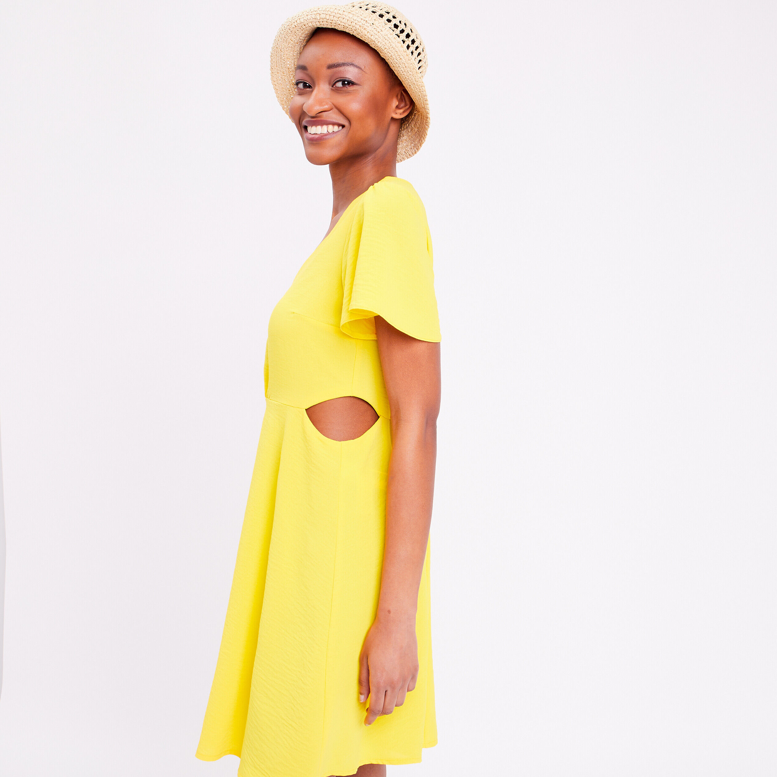 Robe patineuse ouvertures jaune fluo femme | Cache Cache