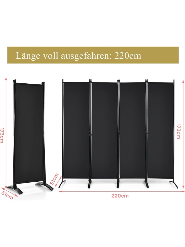 COSTWAY 4 tlg. Raumteiler 173cm in Schwarz günstig kaufen 220 cm