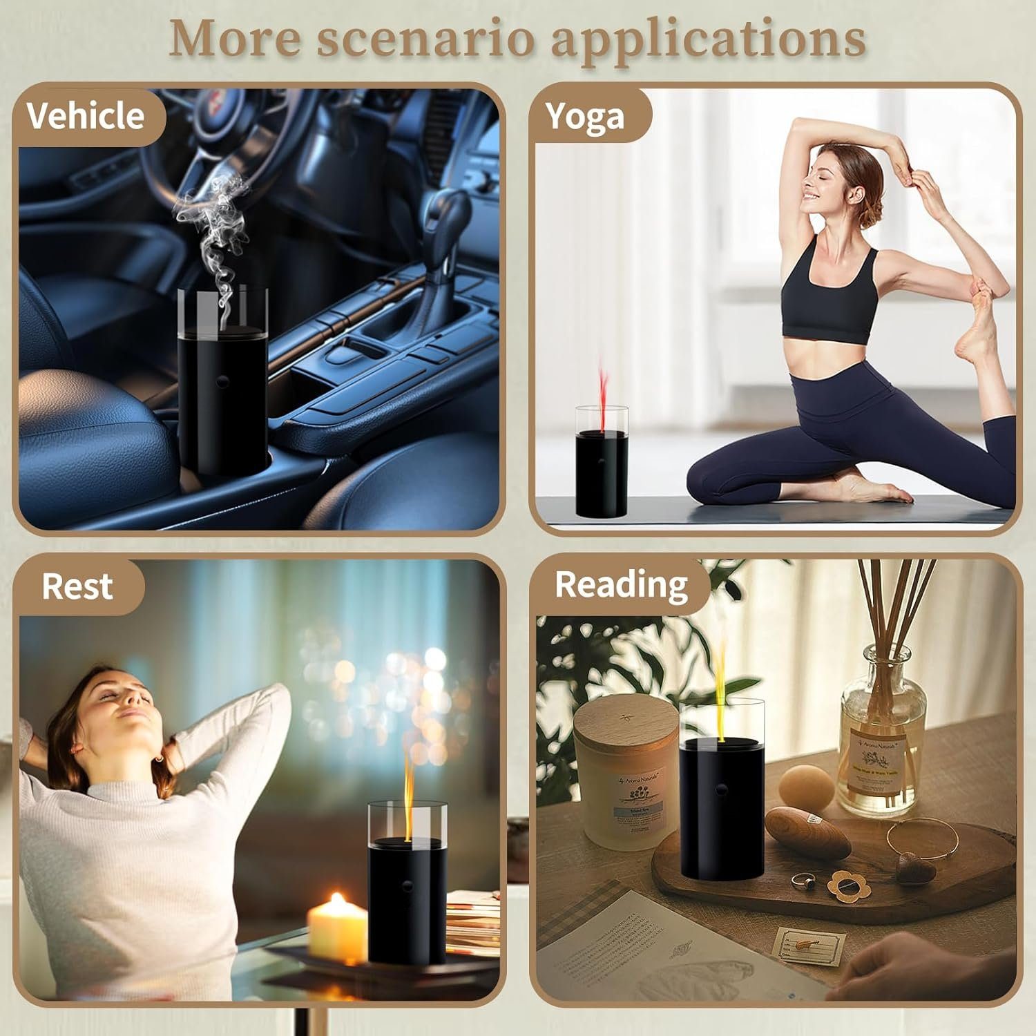 megadot Diffuser Aroma Diffuser, Kabellos Ultraschall Diffuser mit Flammen Effekt, 3D -Kerzenform Duft Diffuser mit 7 Farben LED für Zuhause, Büro, Autos