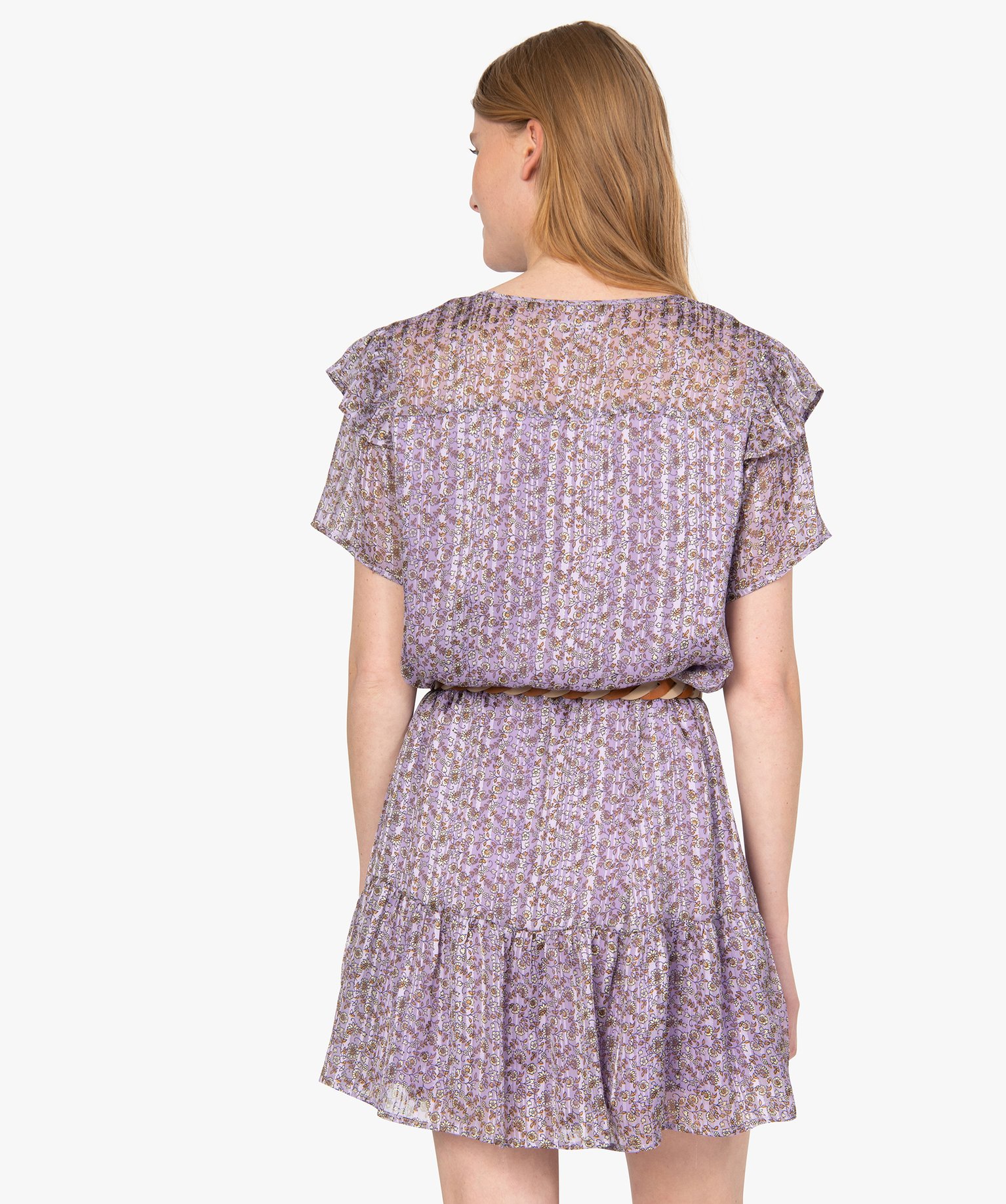 Robe femme à motifs fleuris et volants sur les épaules | GEMO