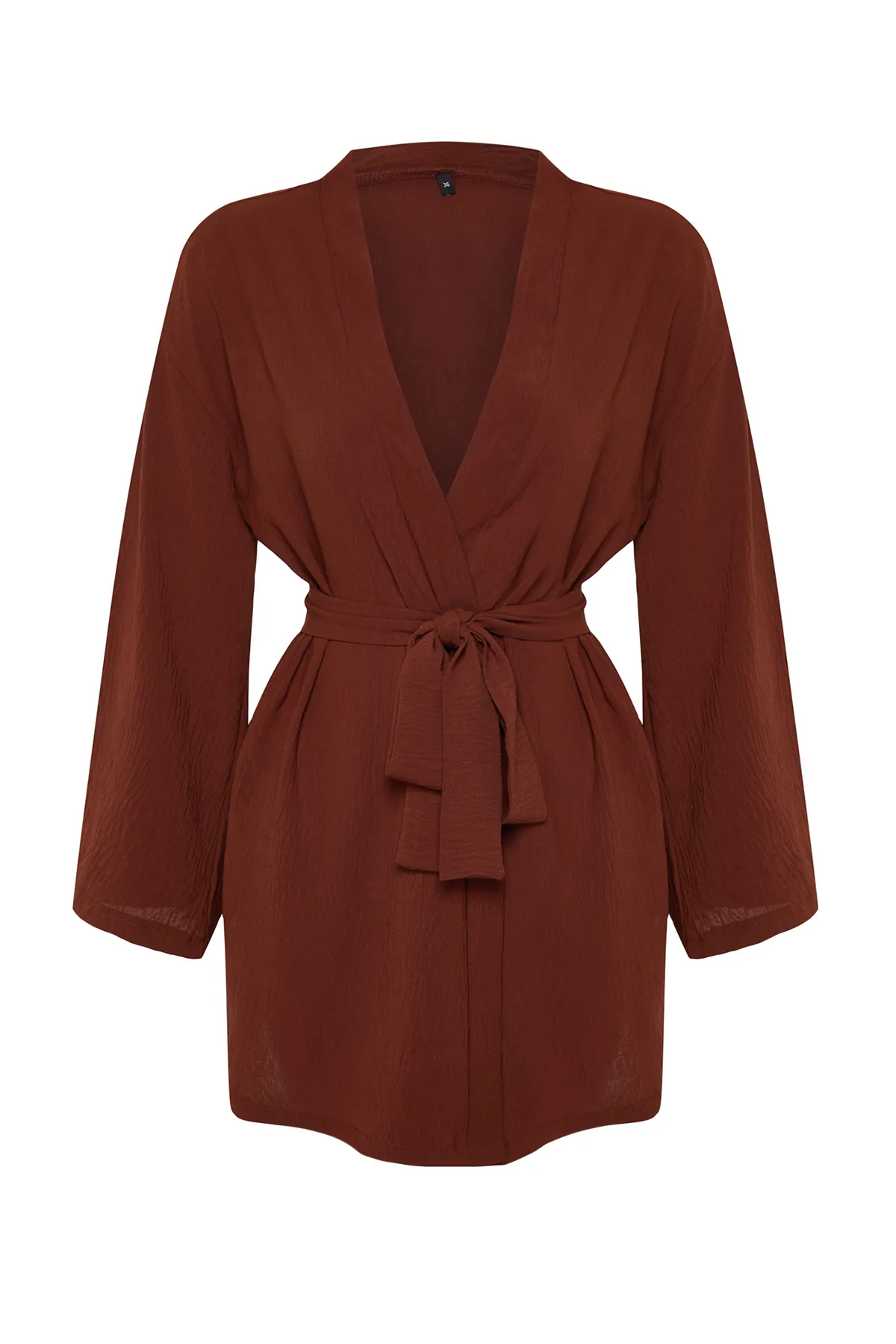 Trendyol Modest  Brauner gewebter Kimono in Leinenoptik TCTSS24KK00004