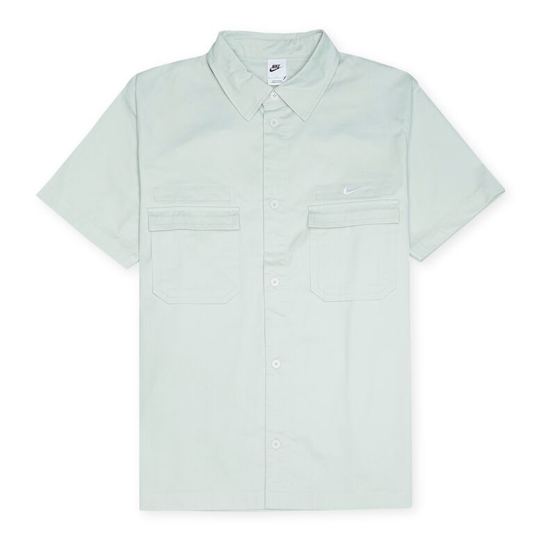NIKE Woven Military Short-Sleeve Button-Down Shirt light silver/white
