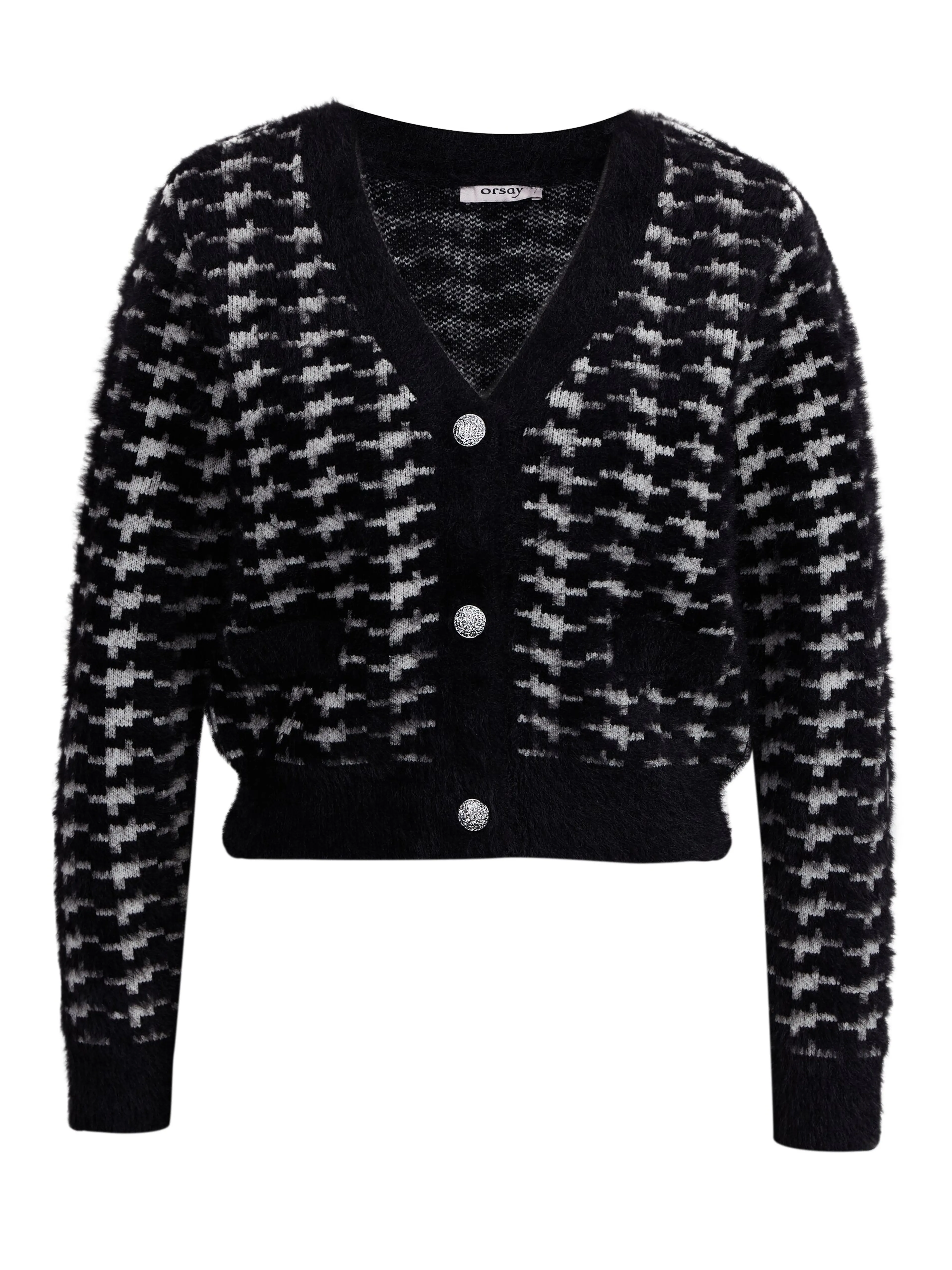 Weiß-schwarz gemusterte Damen-Strickjacke ORSAY