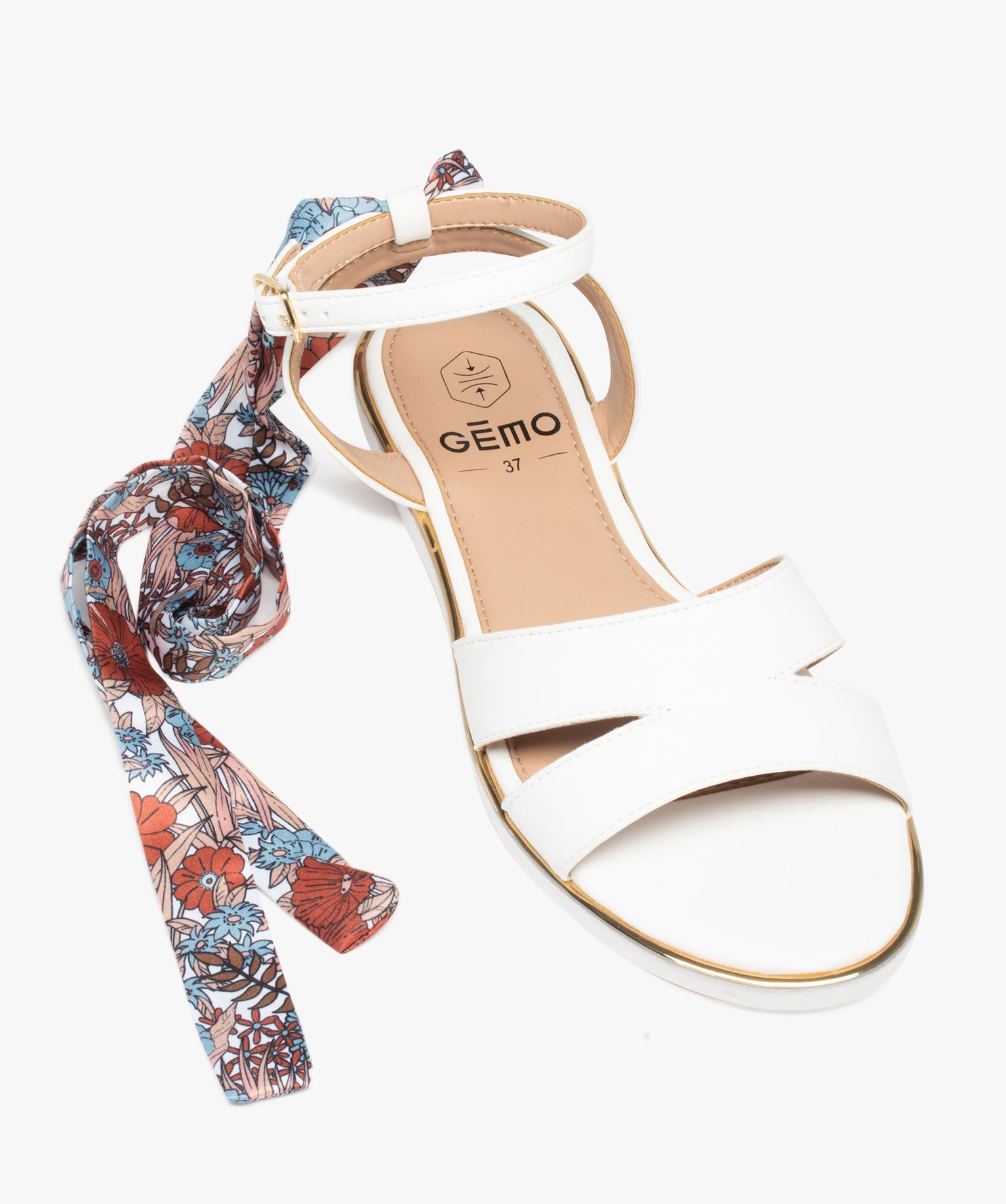 Sandales femme unies à talon plat et bride foulard blanc | GEMO