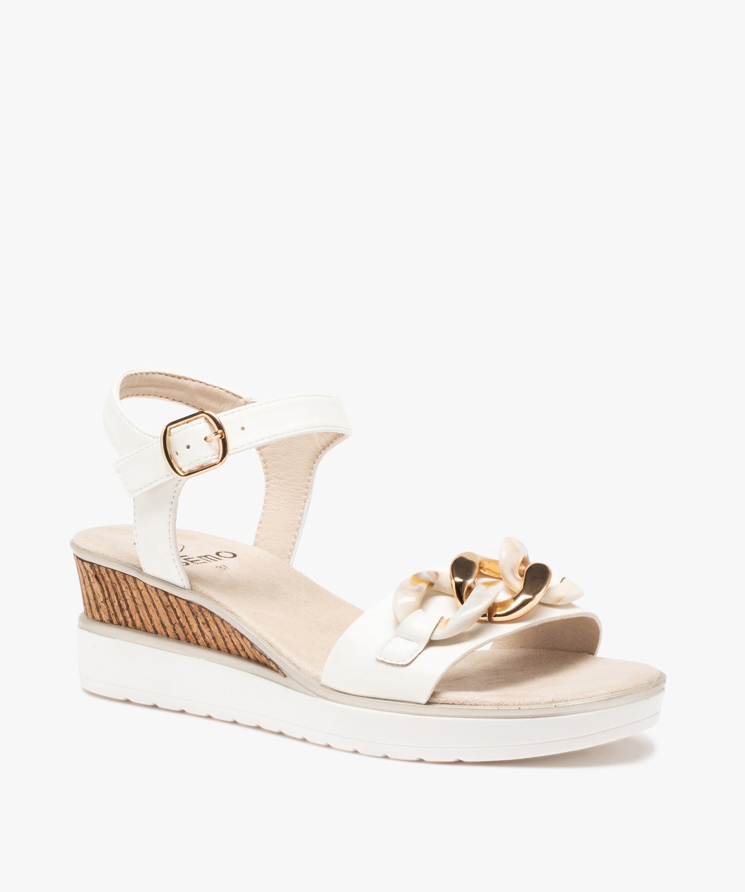 Sandales femme à talon compensé et maillons chane blanc | GEMO