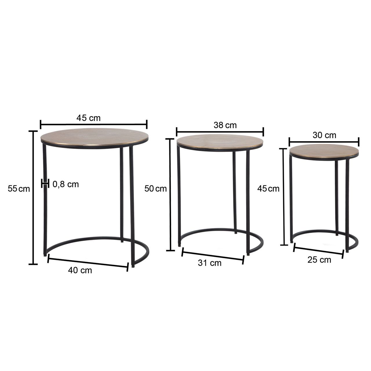 Wohnling Beistelltisch Wohnzimmertisch 3er Set Metall Satztisch Tisch Rund Gold Schwarz Dekotisch