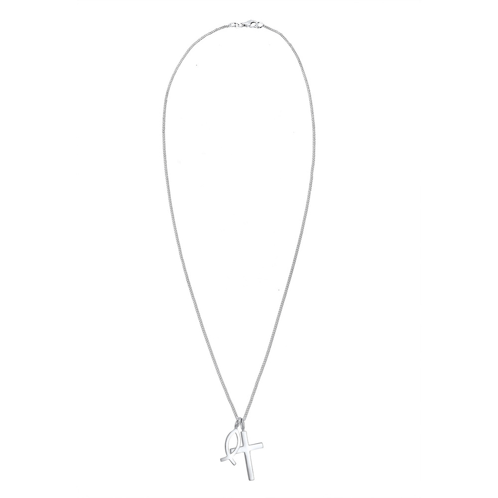 Elli Elli Collier Femmes Pendentif Croix-Poisson en Argent Sterling 925 Bijoux