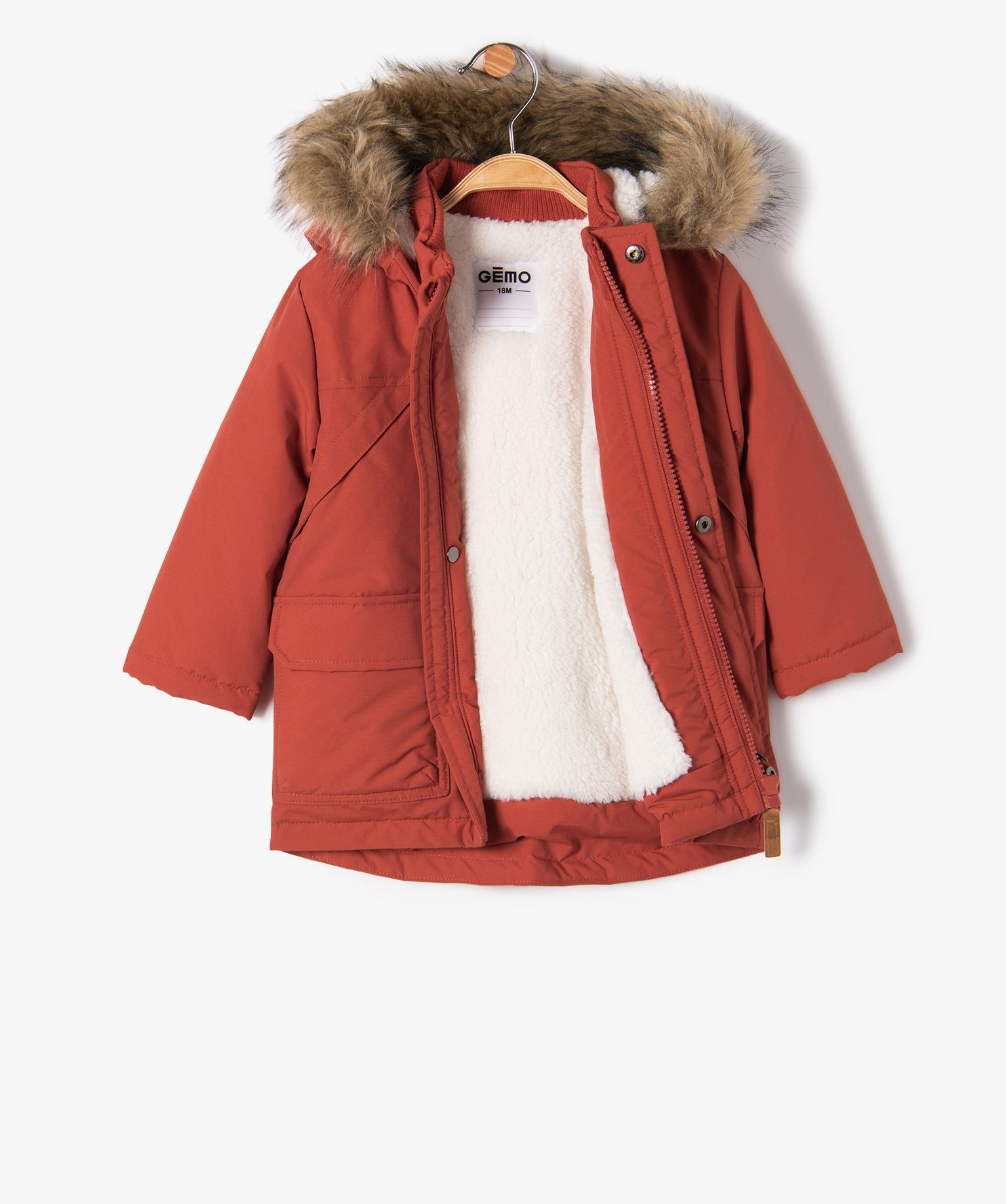 Parka bébé Garçon à capuche et doublure chaude rouge | GEMO