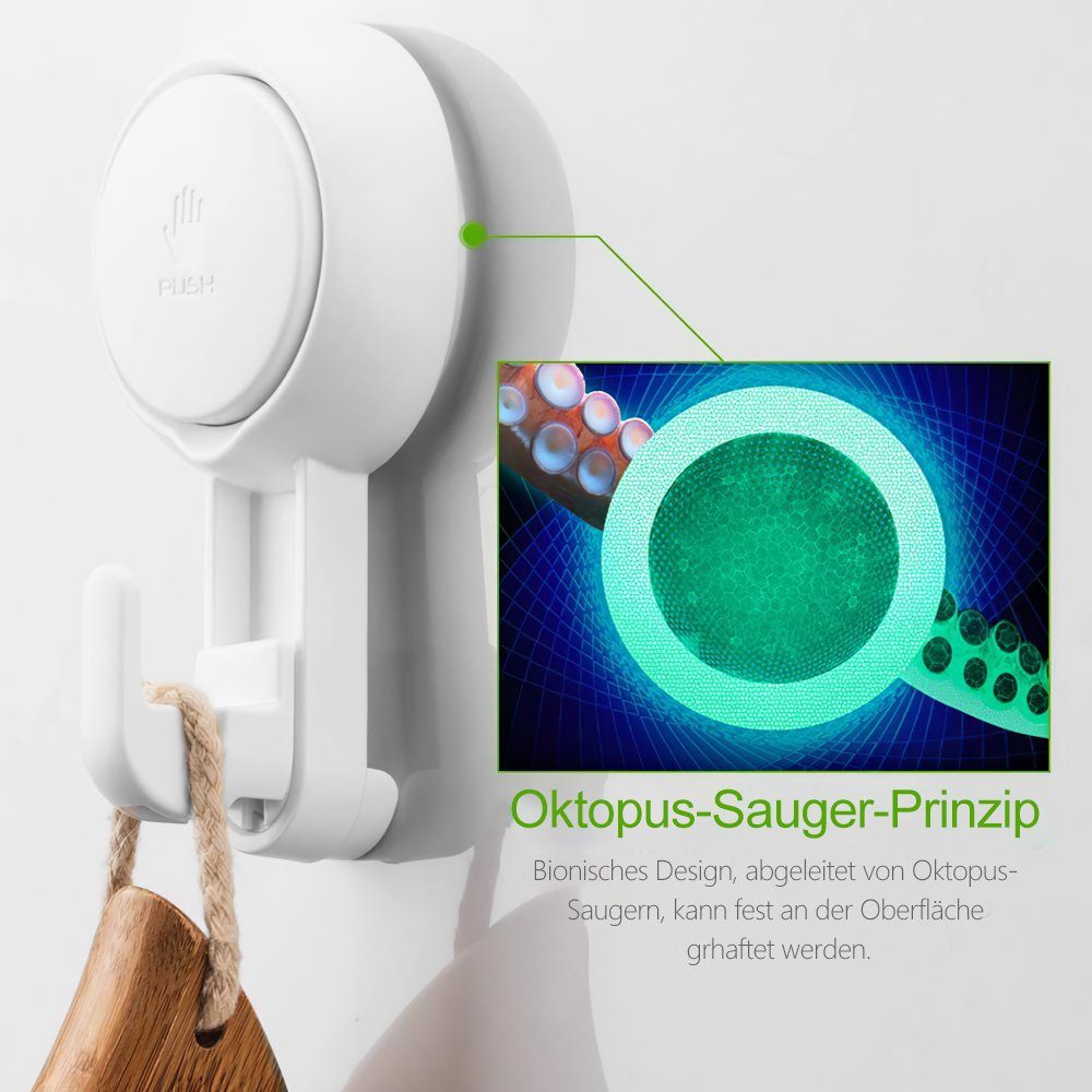 Elegear Wandhaken Saugnapf Haken 2/4/6 set, Saughaken, Saugknöpfe, Badezimmer, Küche, Schlafzimmer, (4-St), Ohne Bohren, Max 5 KG