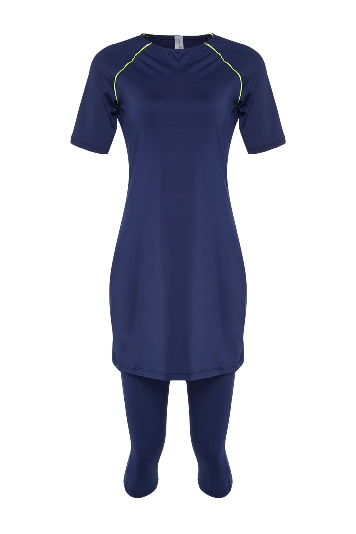 Trendyol Modest  Marineblaue Kurzarm-Strumpfhose, halbbedecktes, gestricktes Lycra-3-teiliges Pool-Badeanzug-Set TCTSS23CF00047