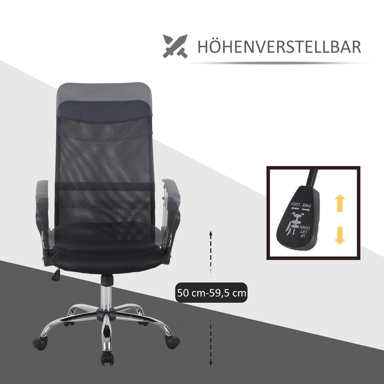HOMCOM Bürostuhl Drehstuhl mit Wippenfunktion Gaming Stuhl Schaumstoff Netz