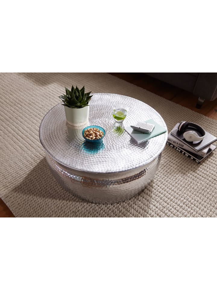 KADIMA DESIGN Couchtisch 75x31x75cm Aluminium Silber Beistelltisch orientalisch in Silbern günstig kaufen onesize