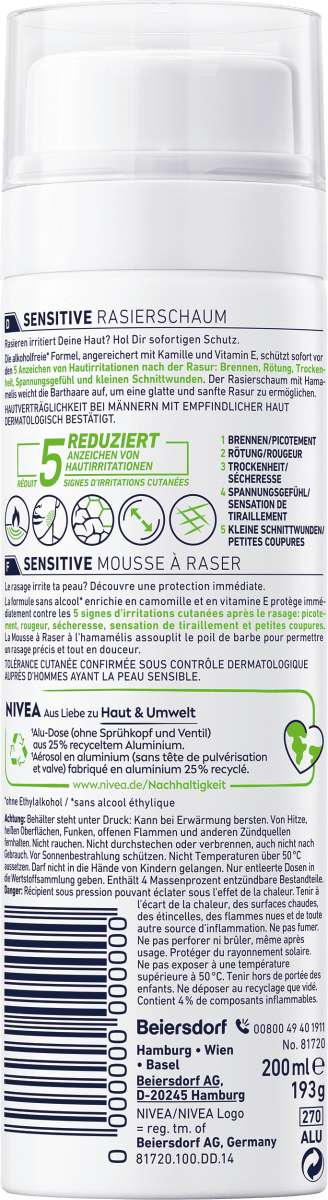 Rasierschaum Sensitive, 200 ml
