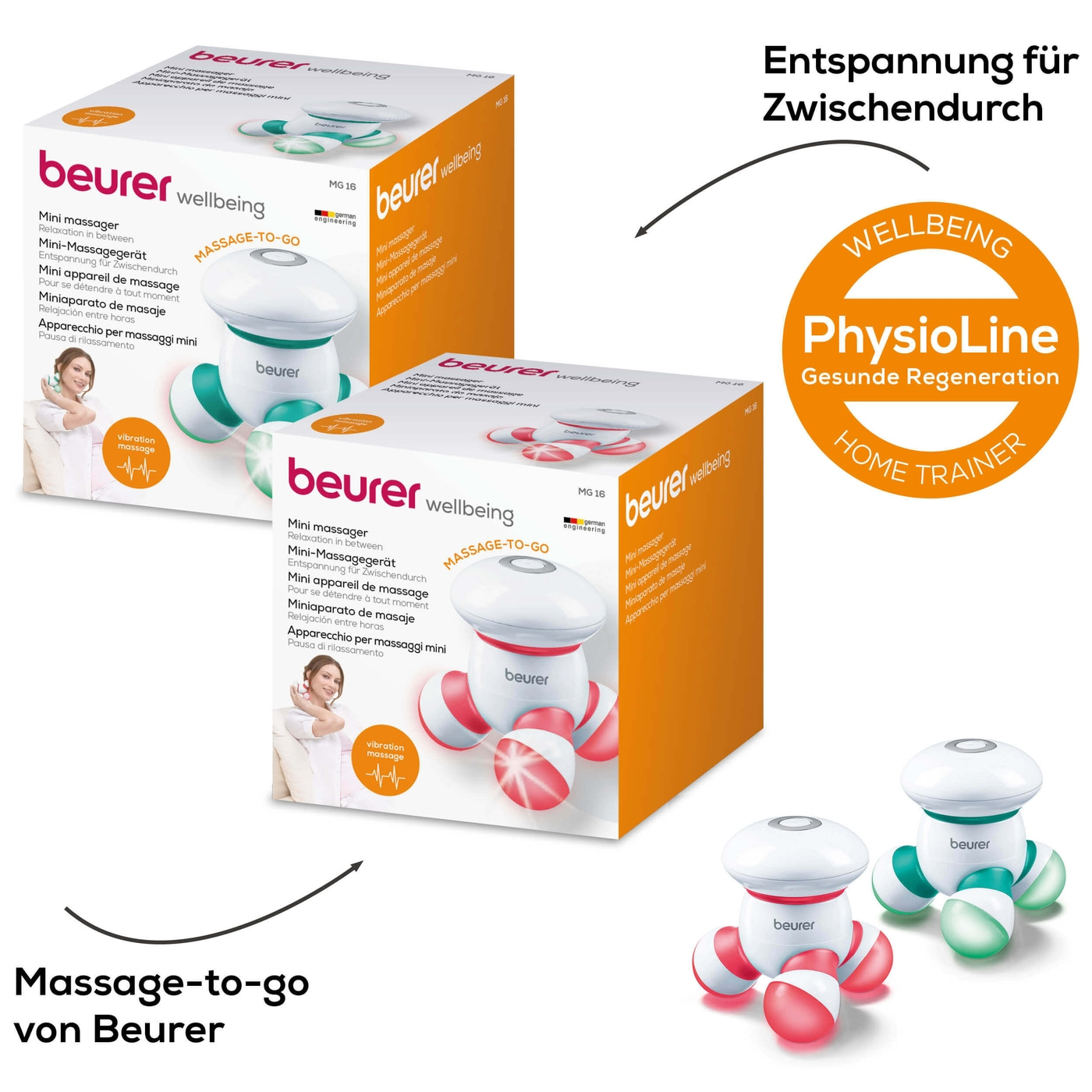 Beurer Mini-Massagegerät MG 16 Green-Sanfte Vibrationsmassage - zu Hause, im Büro oder unterwegs