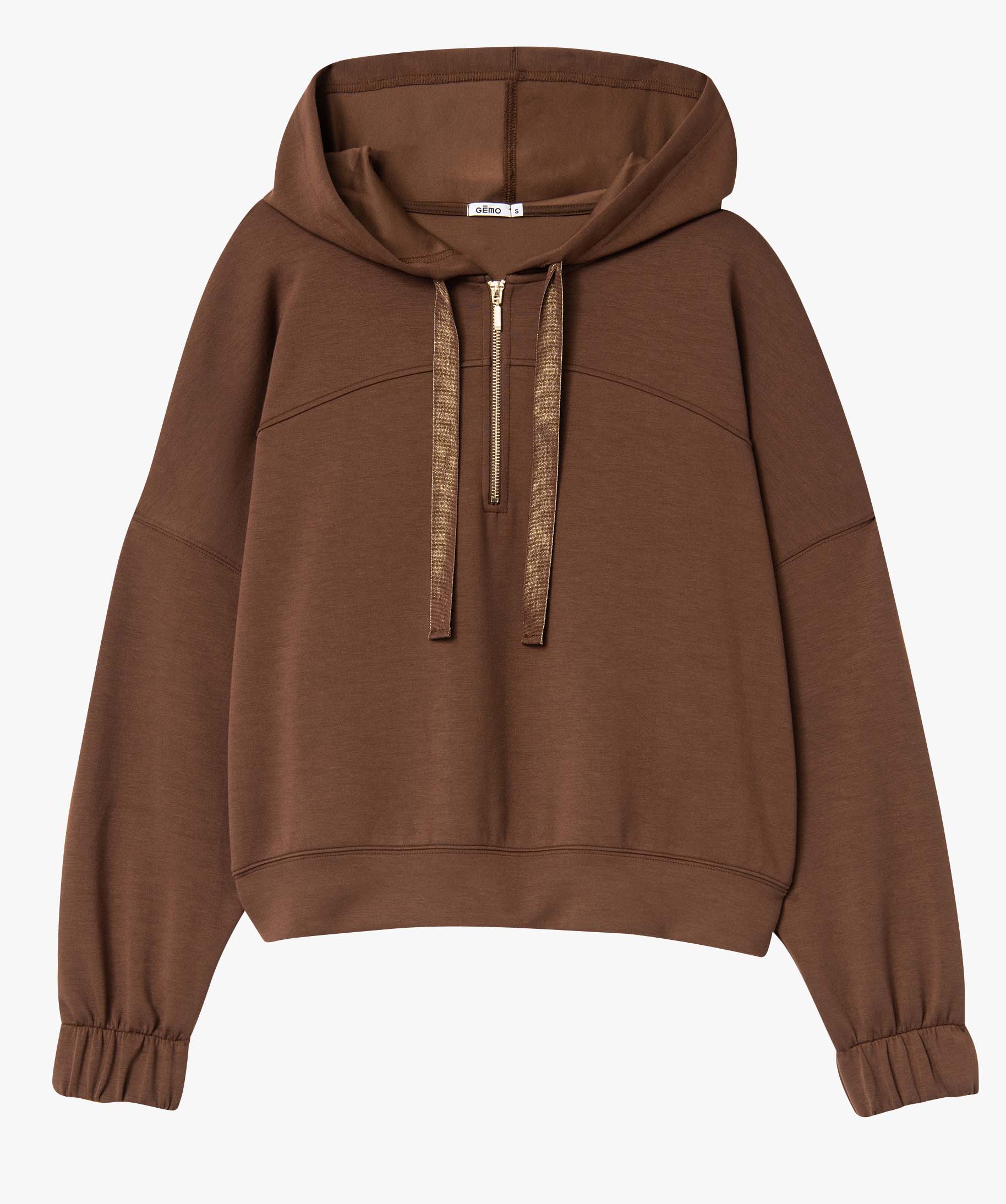 Sweat femme court avec capuche marron | GEMO
