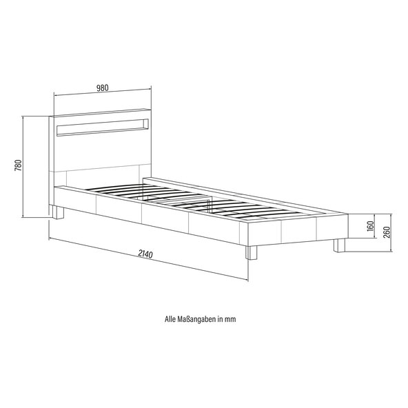 LED Bett ASTRO, weiß, 90 x 200 cm