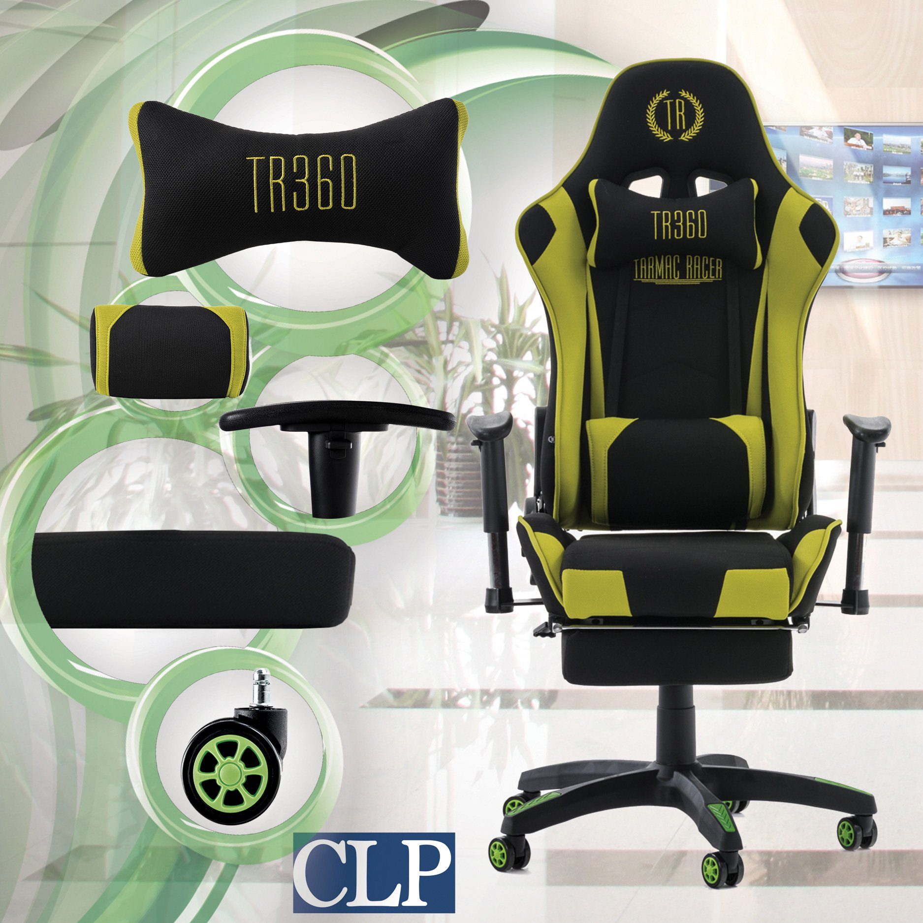 CLP Gaming Chair Turbo mit Fußablage, Höhenverstellbar und drehbar