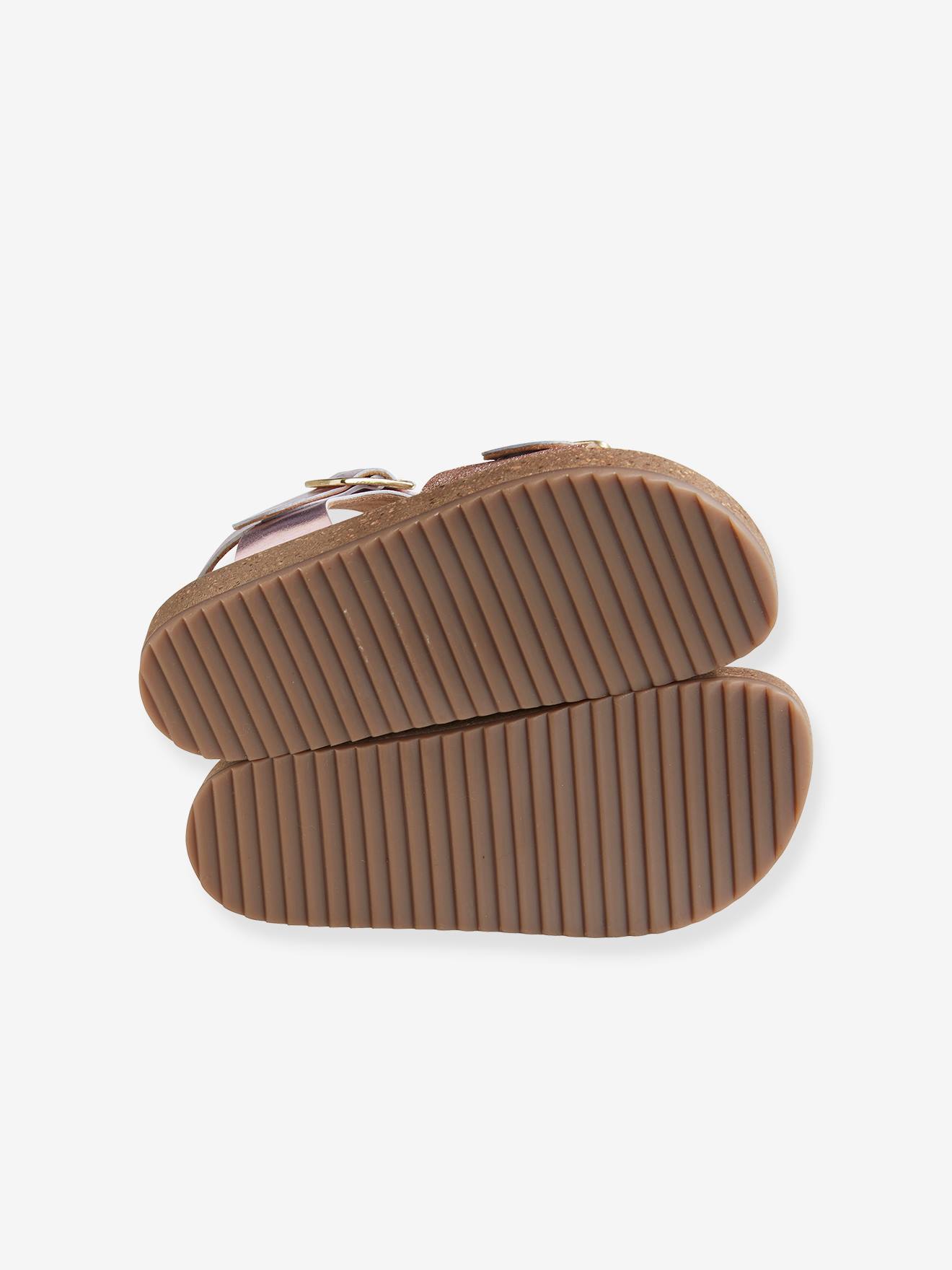 Sandales moussées cuir fille or