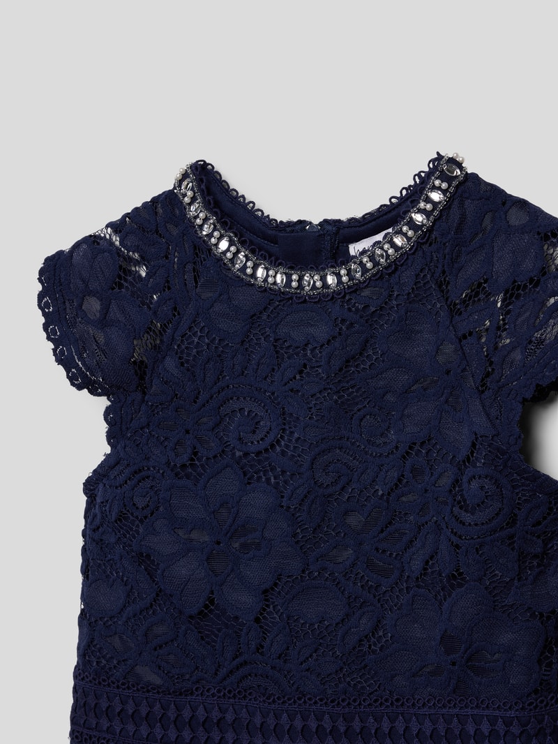 Kleid mit Ziersteinbesatz in marineblau