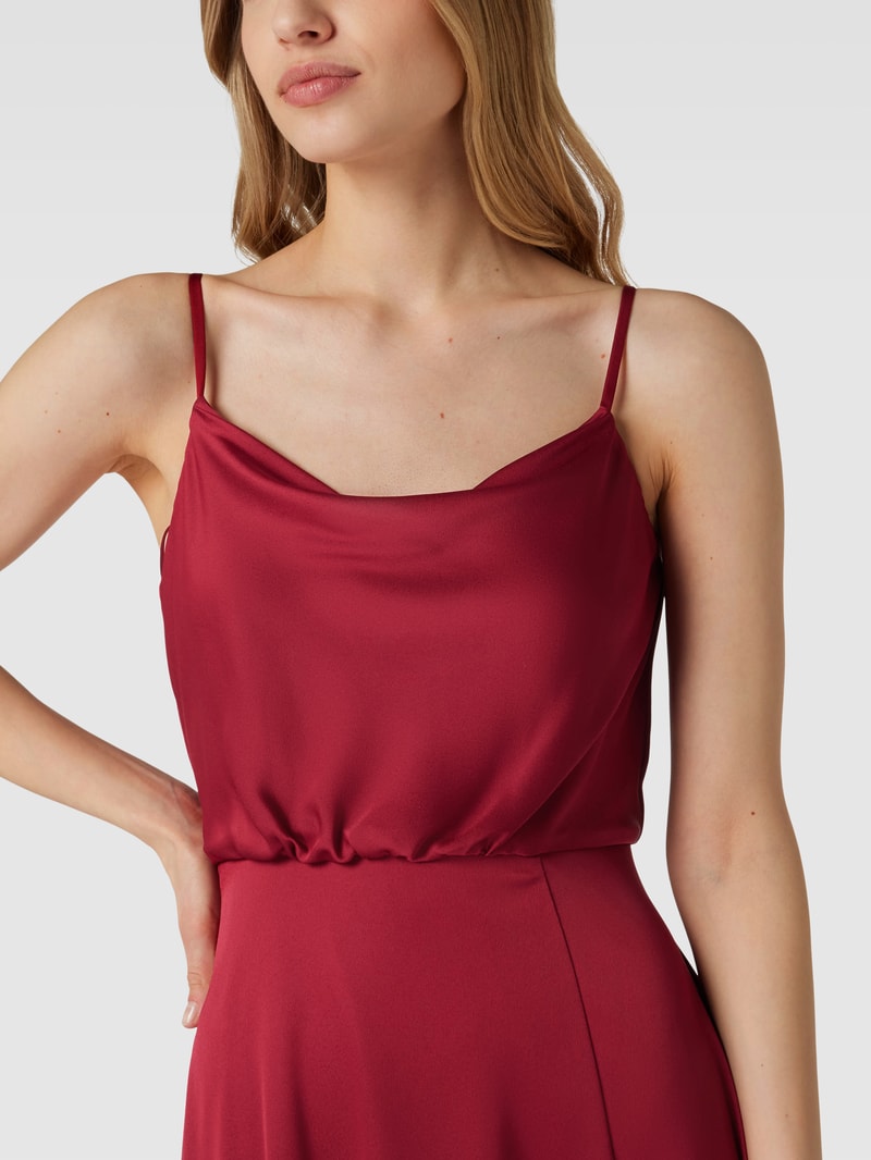 Abendkleid mit Wasserfall-Ausschnitt in dunkelrot