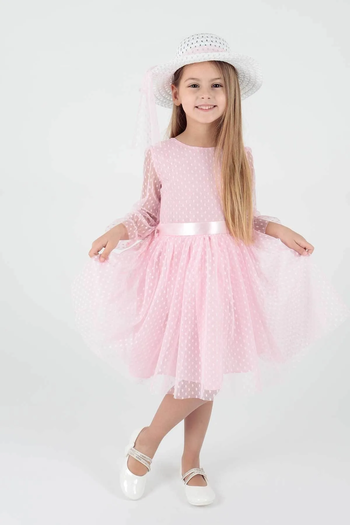 AHENGİM  Trendiges Abendkleid für Mädchen mit Hut und Tüllspitze Ak2228