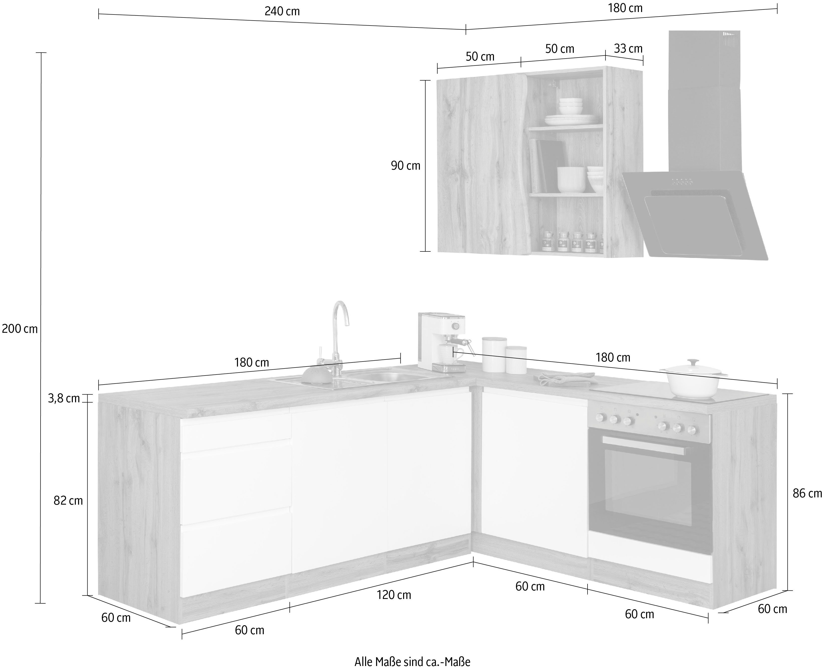 HELD MÖBEL Küche Bruneck, Stellbreite 240/180 cm breit, wahlweise mit oder ohne E-Geräte, MDF