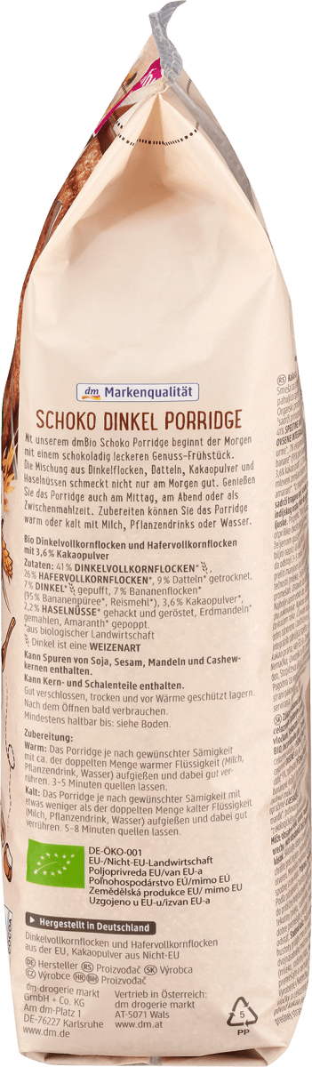 Porridge, Schoko Dinkel mit Haselnüssen, 500 g