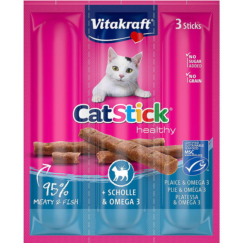 Vitakraft Cat-Stick 18 g 3-pk Mini rødspette & Omega 3